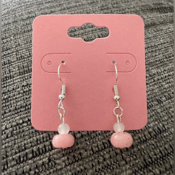 Handmade Jewelry - Chic Pink Quartz and Silver Tone Stainless Steel Beaded Earrings
